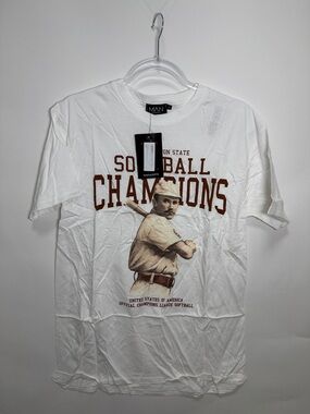 Boohoo Mens White 'Softball Champions' Graphic Tee